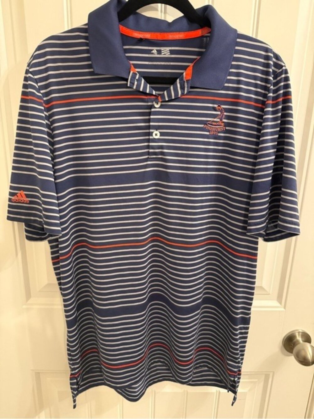 Adidas Climacool Pinehurst 1895 Striped Golf Polo Shirt Men’s Large Blue Orange